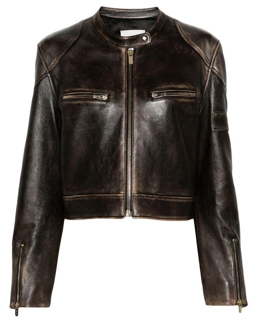 Miu Miu Black Cropped Leather Jacket - Women's - Lambskin/polyester/viscose/recycled Polyester