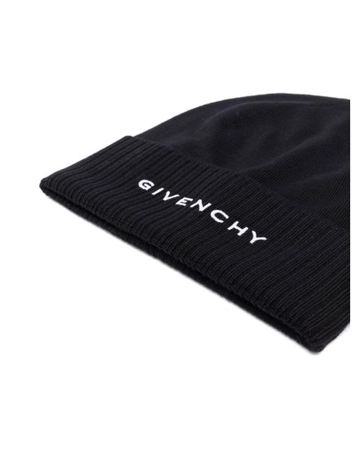Givenchy Black Embroidered Logo Wool Beanie Hat