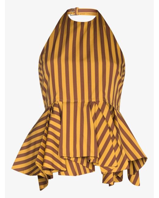 Jil Sander Yellow Striped Cotton Halterneck Top - Women's - Cotton