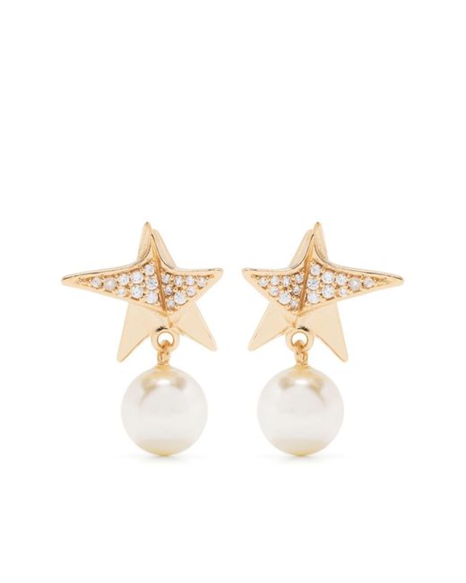 Ferragamo White -tone Star Crystal And Faux-pearl Drop Earrings - Women's - Brass/glass