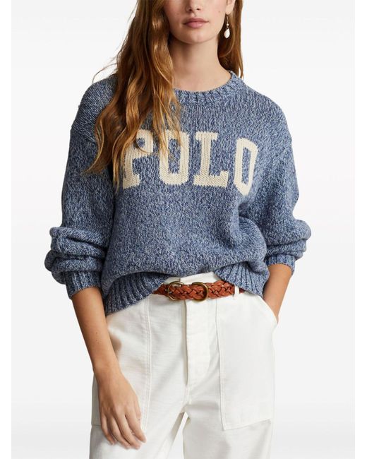 Polo Ralph Lauren Blue Logo-intarsia Cotton Sweater