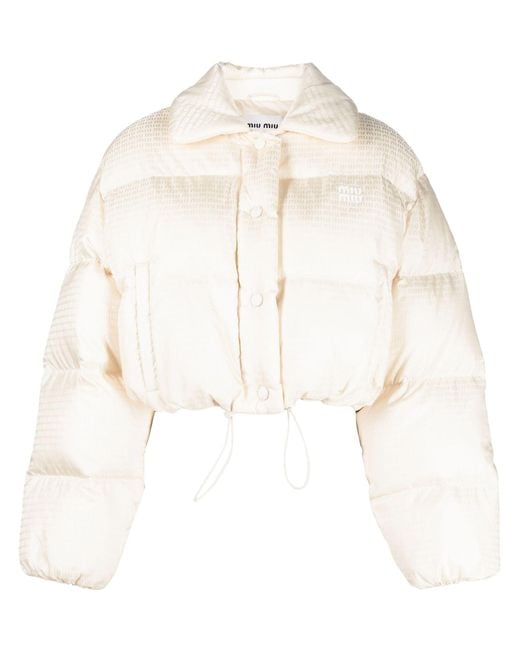 Miu Miu Natural Logo-print Cropped Puffer Jacket