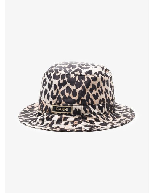 Ganni Leopard Print Bucket Hat in Brown 