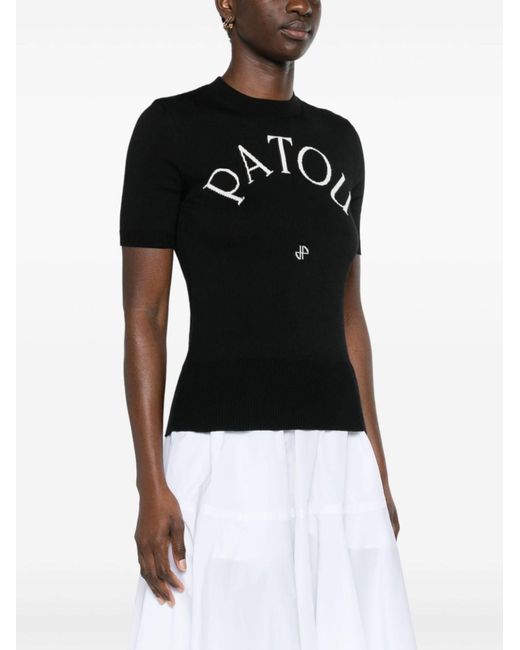Patou Black Logo-jacquard Knitted Top