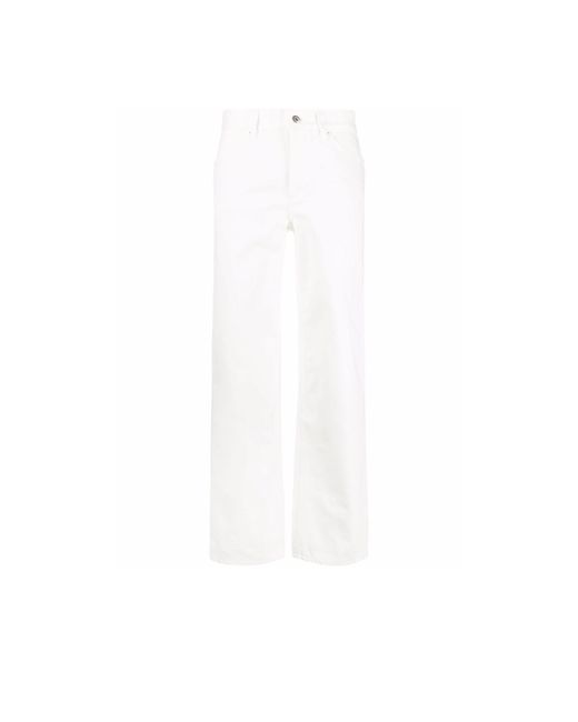 Womens Clothing Trousers Jil Sander High-waisted Cotton Trousers in Natural Slacks and Chinos Straight-leg trousers 
