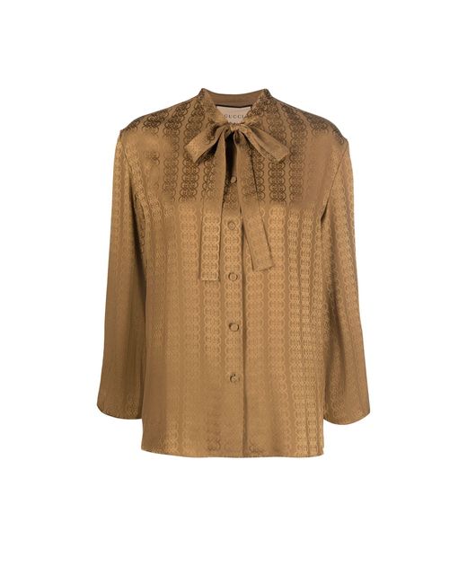 Gucci Monogram Silk Blouse in Brown | Lyst