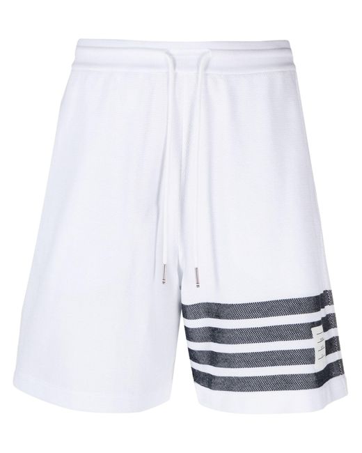 Thom Browne White 4-bar Cotton Track Shorts for men