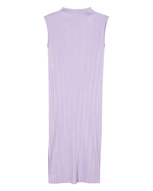 Pleats Please Issey Miyake Purple Pleated Sleeveless Dress