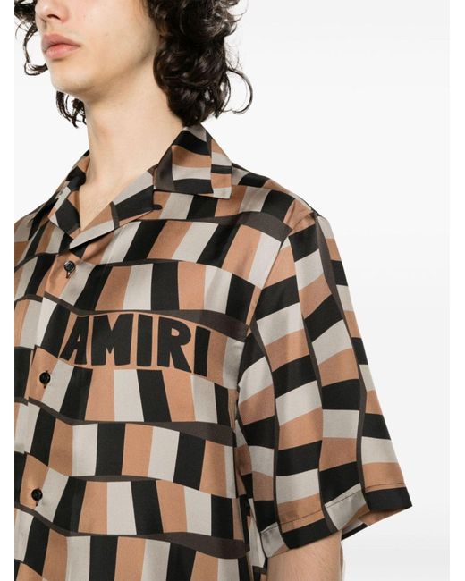 Amiri Black Snake Checker Silk Shirt for men