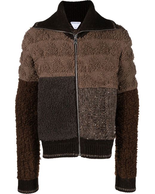 Bottega Veneta Brown Neutral Patchwork Zip-up Cardigan - Men's - Polyamide/wool/cashmere for men