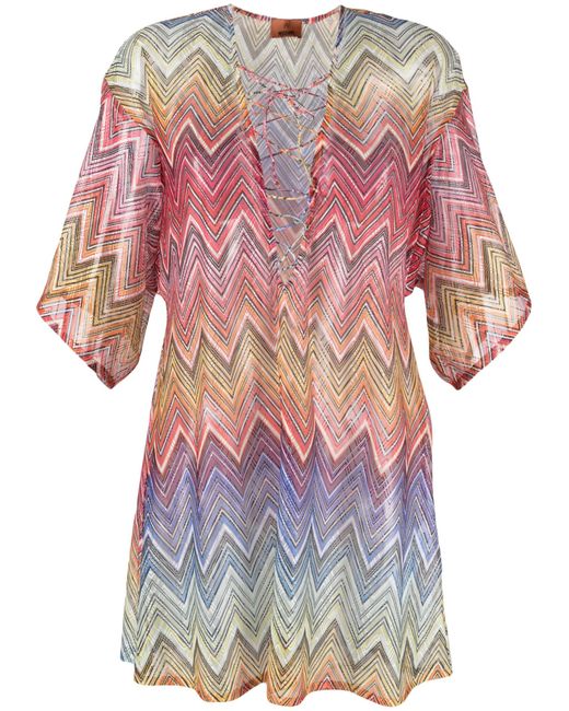 Missoni Red Multicolour Zigzag-print Cover Up Kaftan - Women's - Polyester