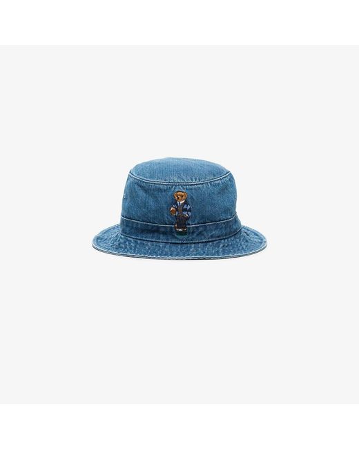 Polo Ralph Lauren Blue Teddy Bear Embroidered Denim Bucket Hat