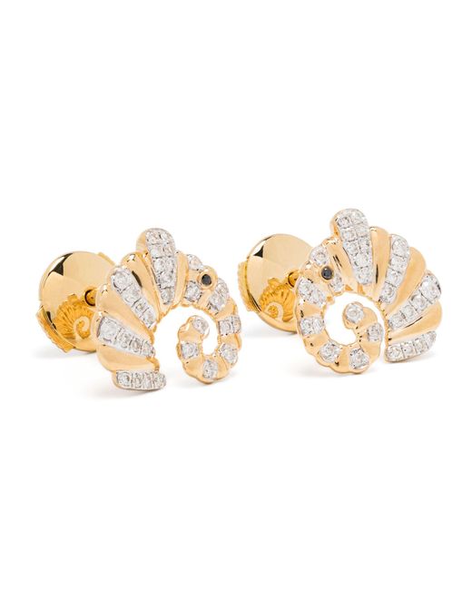 Yvonne Léon Metallic 18k Yellow Elephant Diamond Earrings - Women's - 18kt Yellow /black Diamond/grey Diamond