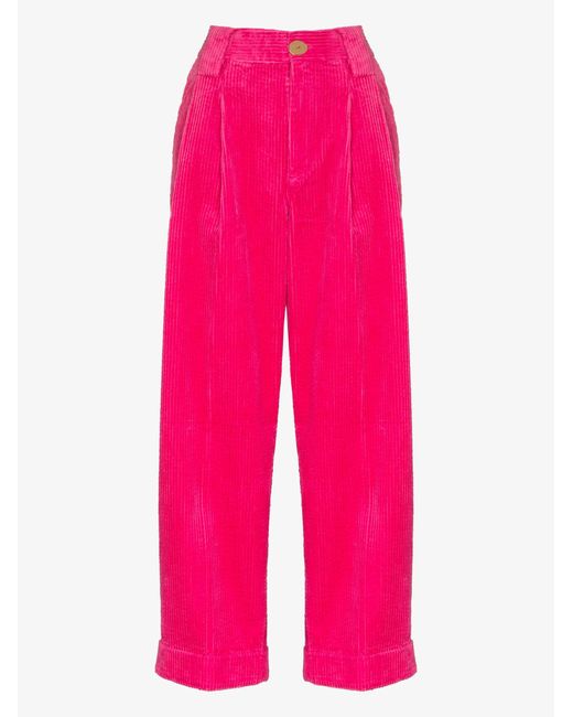 Ganni Pink Wide Leg Cord Trousers - Women's - Organic Cotton/fabric