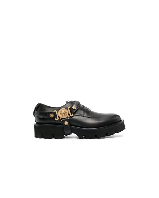 Versace Black Medusa Head Leather Derby Shoes for Men | Lyst