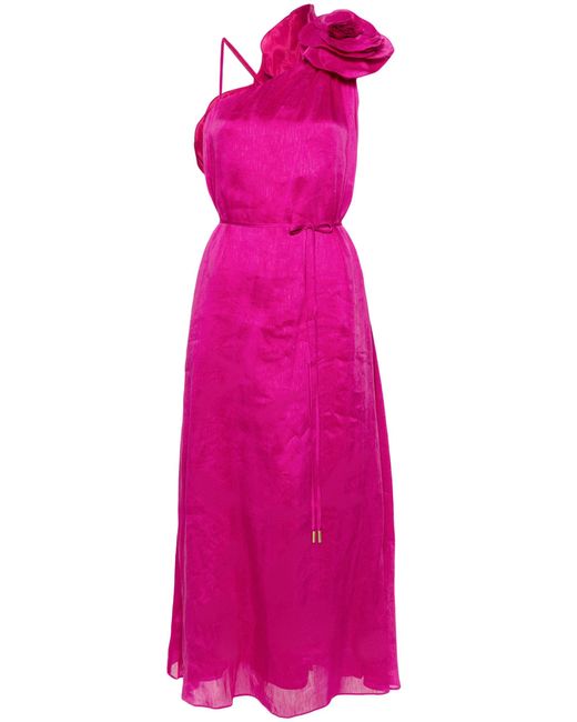 Aje. Pink Quintessa Floral-appliqué Linen Dress