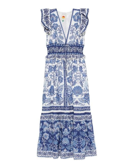 Farm Rio Blue Shell Garden Maxi Dress