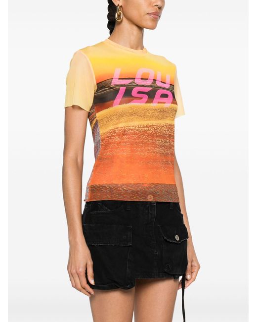 Louisa Ballou Orange Beach Logo-print Mesh T-shirt - Women's - Spandex/elastane/polyester