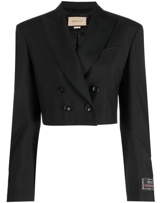 Gucci Black Double-breasted Cropped Blazer