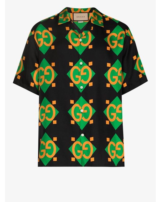 Gucci gg Geometric Print Silk Bowling Shirt in Black for Men