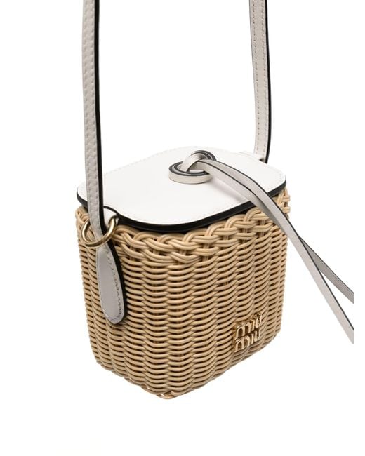 Miu Miu White Neutral Woven-wicker Mini Basket Bag
