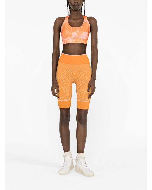 Adidas By Stella McCartney Orange Leopard-print Seamless Cycling Shorts