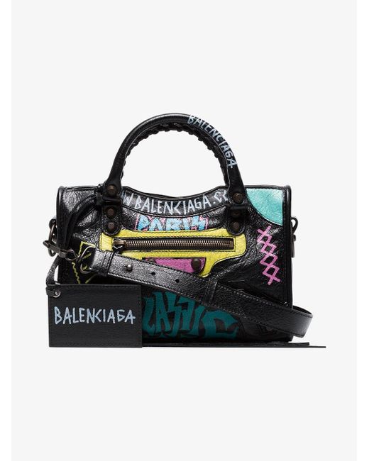 Balenciaga Black Mini Classic City Graffiti Bag