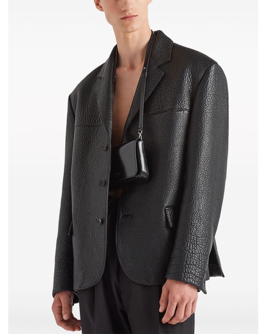 Prada Black Leather Single-breasted Blazer for men