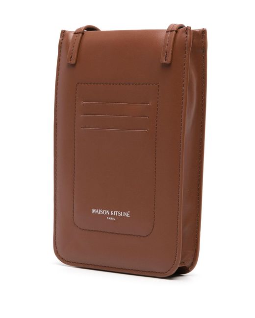 Maison Kitsuné Brown Fox Plaque Leather Crossbody Bag for men