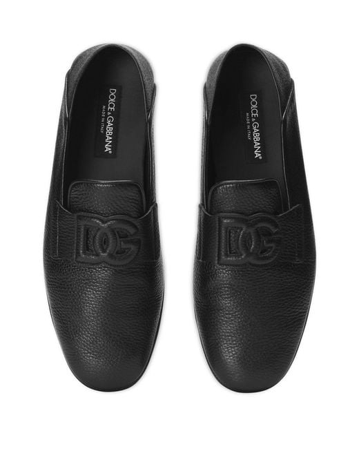Dolce & Gabbana Black Logo-appliqué Leather Loafers for men