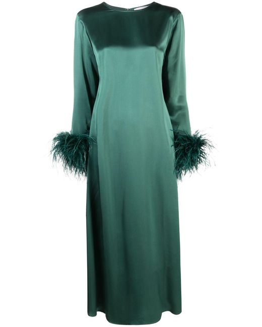 Sleeper Green Suzi Feather-trim Maxi Dress