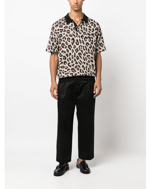 Wacko Maria Neutral Leopard-pattern Knitted Polo Shirt - Men's