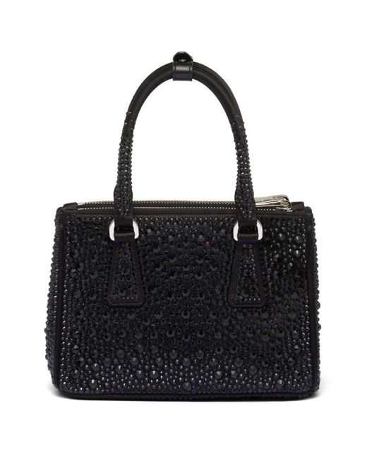Prada Black Galleria Crystal-embellished Satin Mini Bag