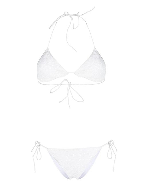 Oséree Paillettes Micro Sequined Triangle Bikini in White | Lyst
