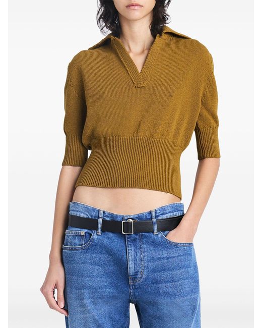 Proenza Schouler Brown Reeve Knitted Polo Top