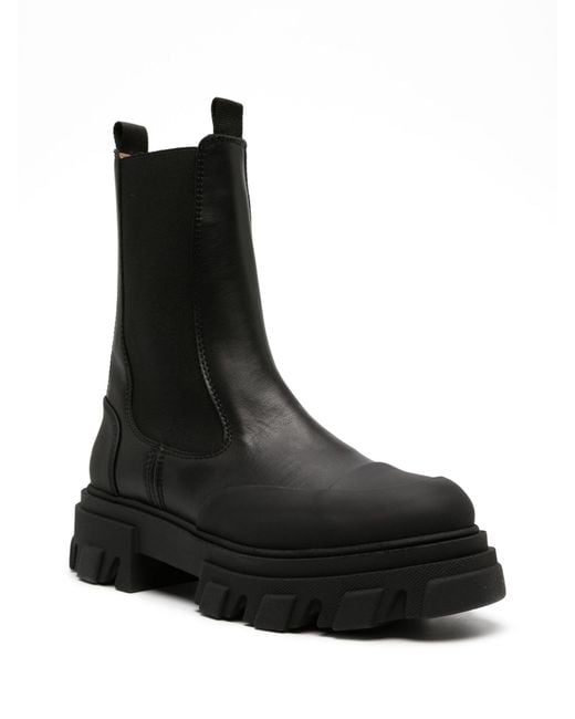 Ganni Black Chelsea Mid Leather Boots
