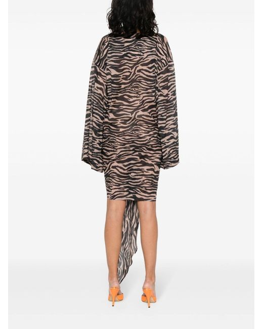 The Attico Natural Brown Zebra-print Mini Dress