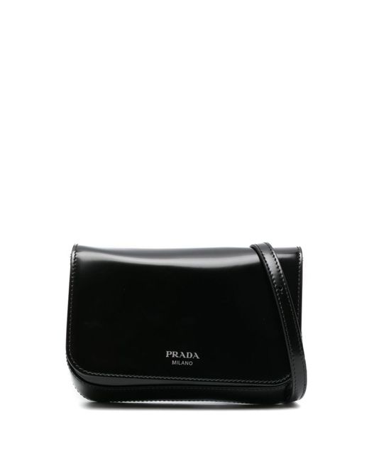 Prada Black Logo-print Leather Messenger Bag for men
