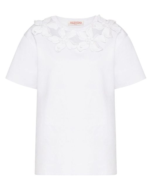 Valentino Garavani White Floral-appliqué Cotton T-shirt