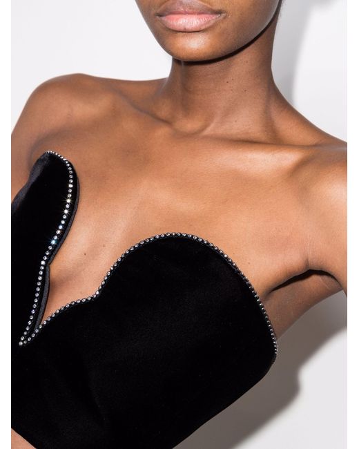 Saint Laurent Black Crystal Embellished Velvet Bustier - Women's - Silk/cupro/viscose
