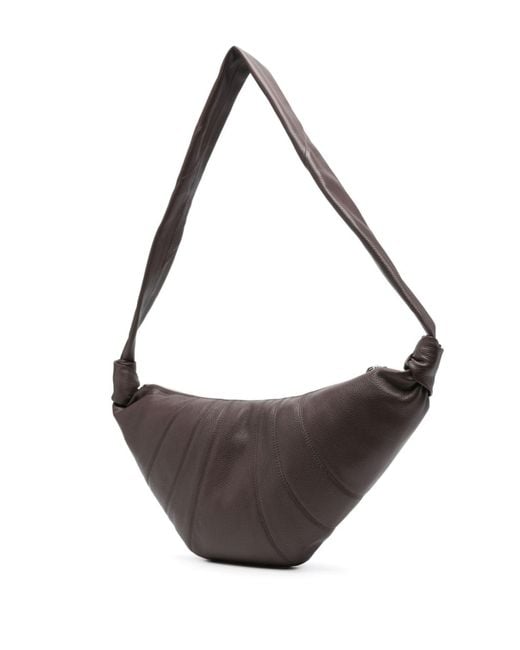 Lemaire Gray Croissant Medium Leather Shoulder Bag - Unisex - Cotton/leather