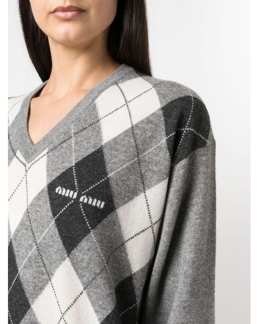 Miu Miu Gray Argyle Cashmere Sweater