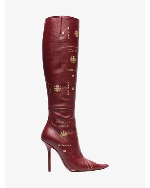 Vetements Red 110 Passport Print Leather Boots