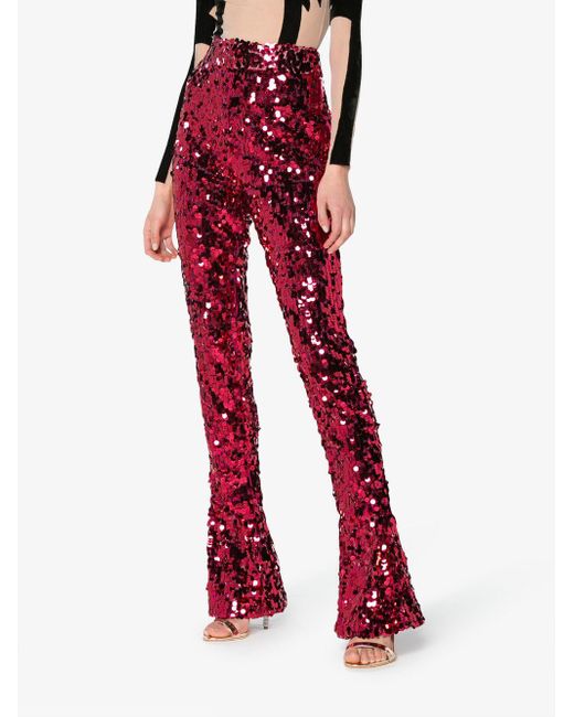 Halpern Synthetic High Waisted Sequin Flared Trousers - Lyst