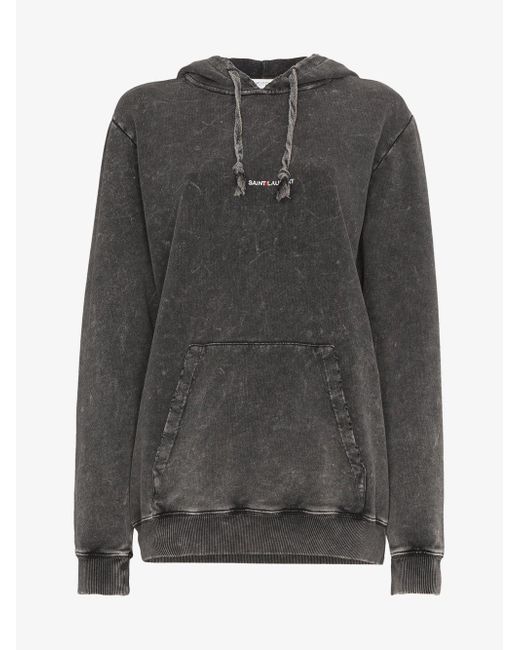 Saint Laurent Acid Wash Cotton Logo Hoodie in Black Lyst Australia