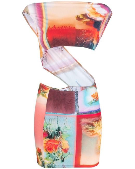 Jean Paul Gaultier Multicolor Cutout Printed Stretch-jersey Mini Dress