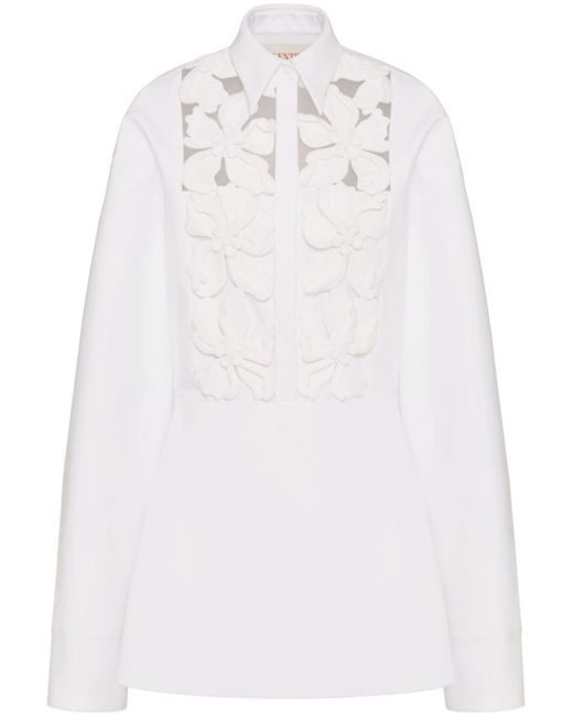 Valentino Garavani White Floral-embroidery Cotton Shirt Dress