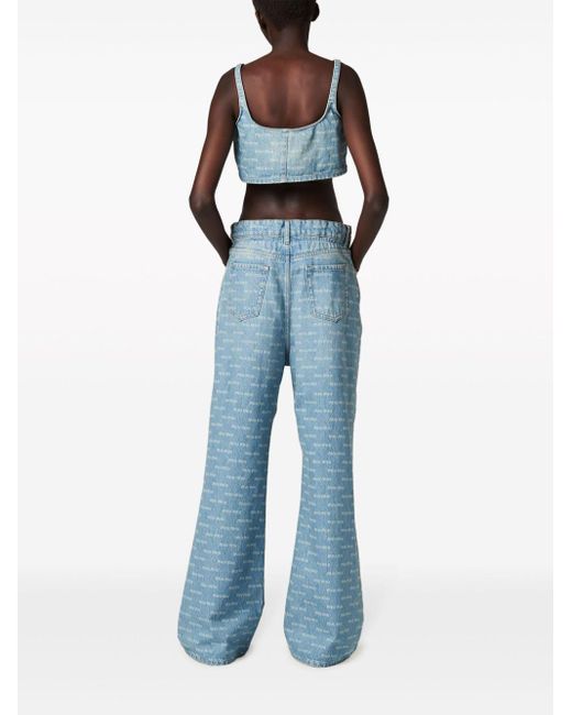 Miu Miu Blue Logo-Print Denim Crop Top