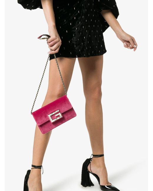 Gucci Pink Velvet Shoulder Bag With 