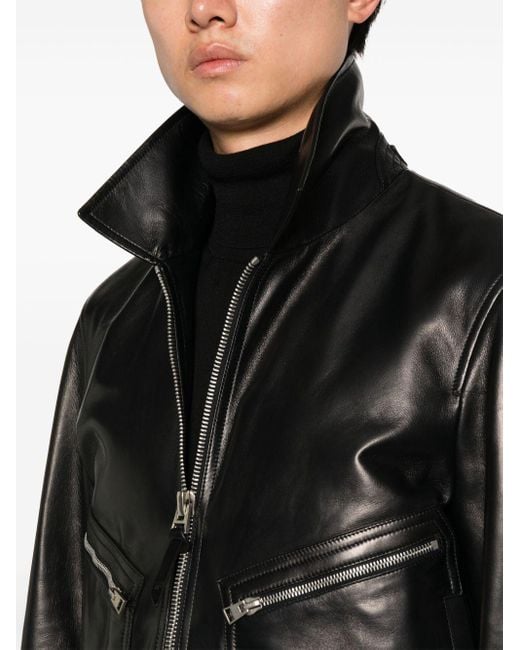 Tom Ford Black Leather Bomber Jacket for men